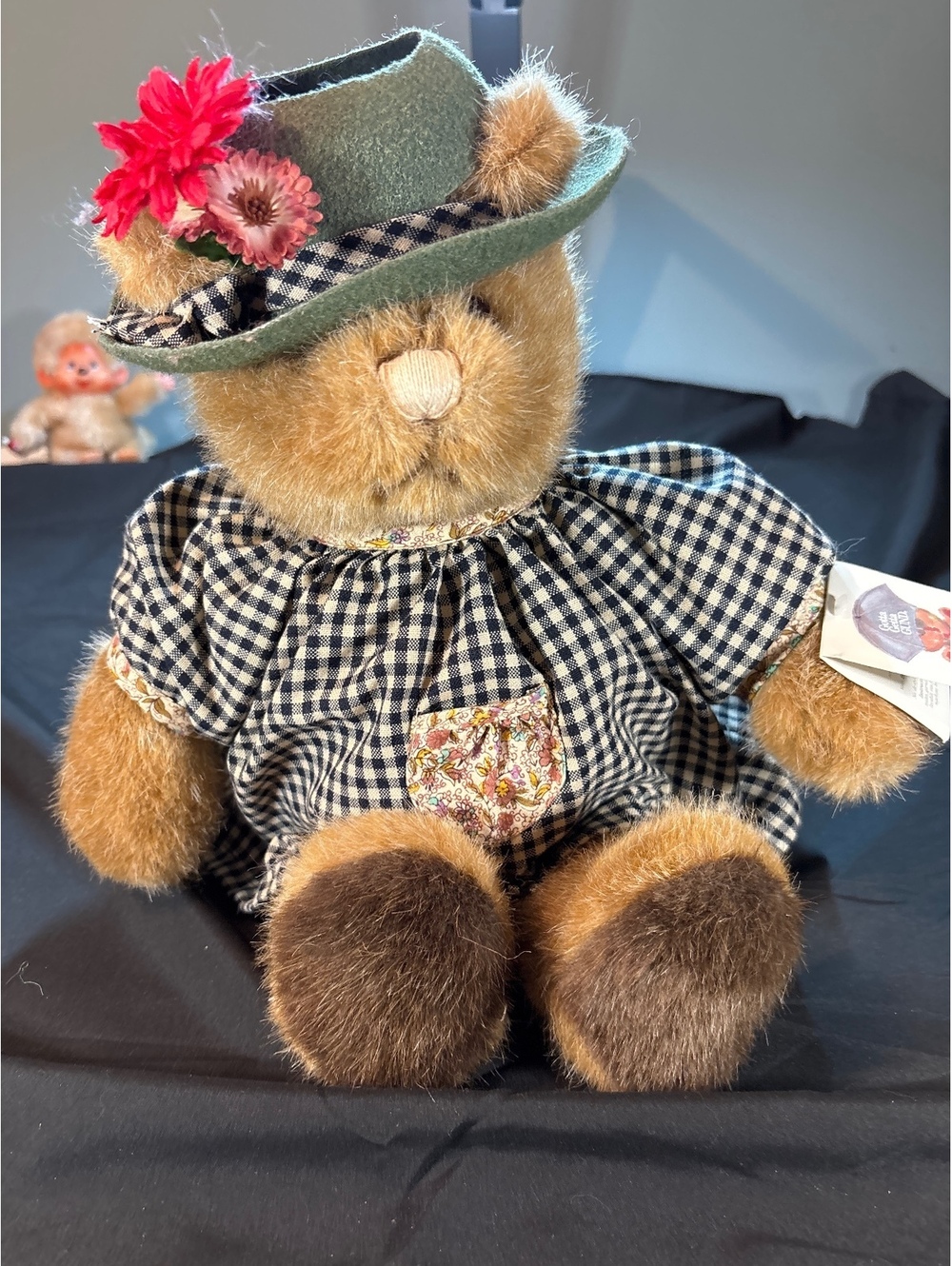 Vintage 1985 GUND Bear Tales #2132 Teddy Bear Gingham Dress Hat w/ Tags
